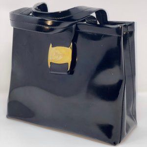 SALVATORE FERRAGAMO, VINTAGE VALA BLACK PATENT LEATHER TOTE